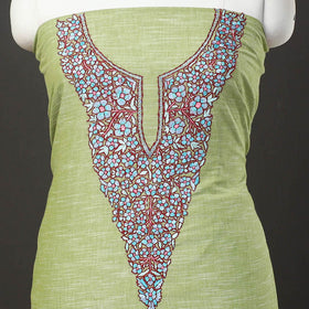 Green - kashida hand embroidery cotton unstitched kurta