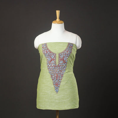 Green - kashida hand embroidery cotton unstitched kurta