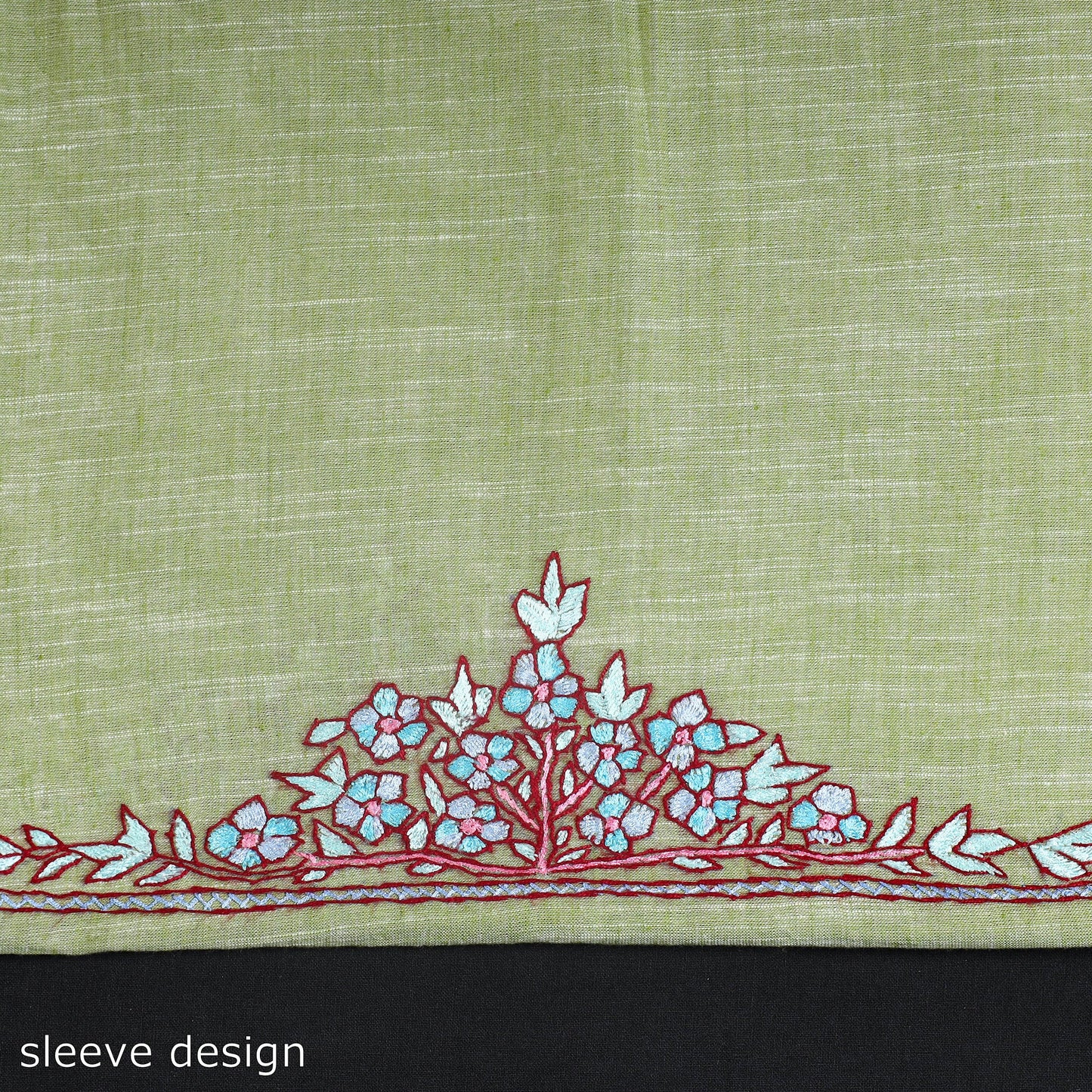 Green - kashida hand embroidery cotton unstitched kurta