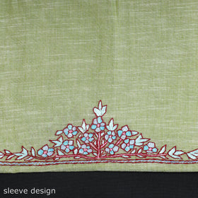 Green - kashida hand embroidery cotton unstitched kurta