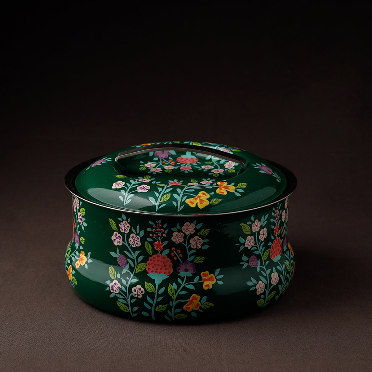  Floral Handpainted Enamelware Stainless Steel Casserole 