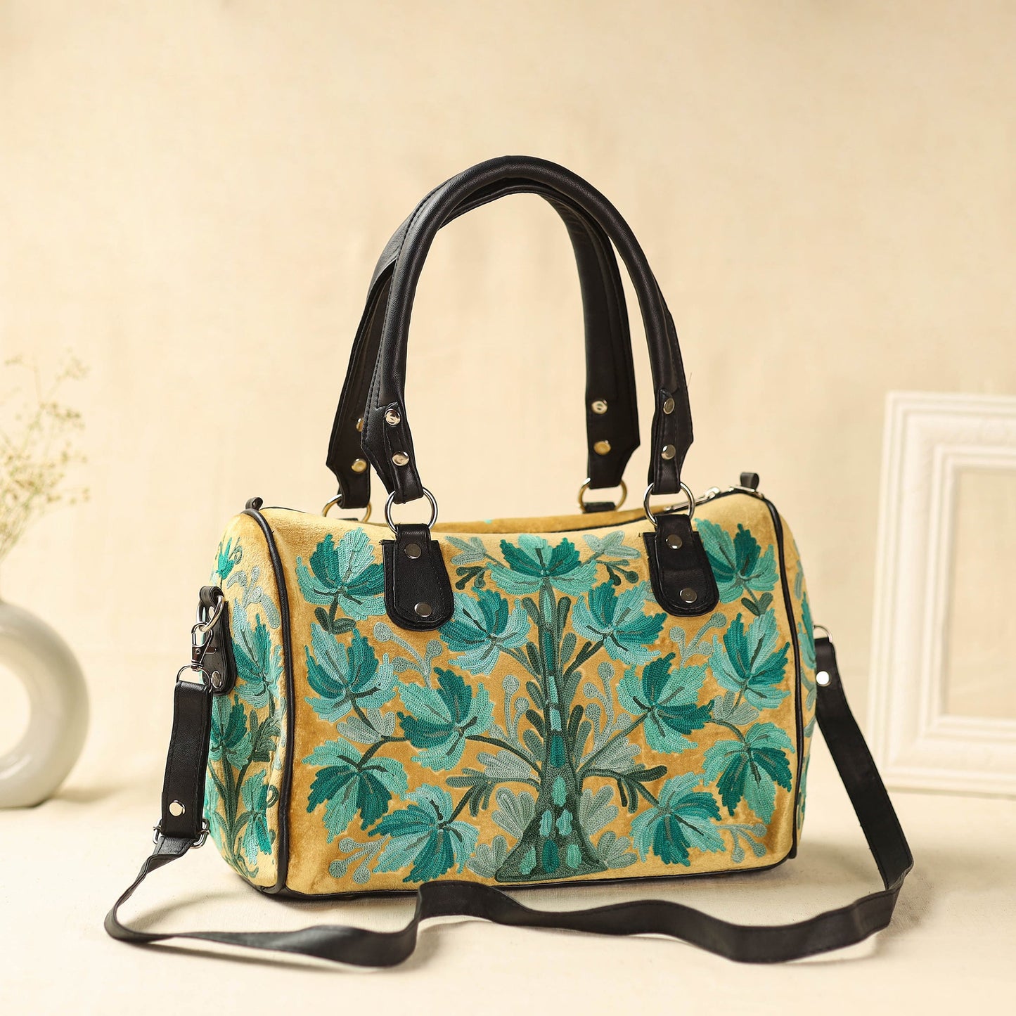  Green Kashmiri Crewel Hand Embroidery Handbag