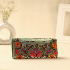  Green Kashmiri Crewel Hand Embroidery Velvet Travel Wallet