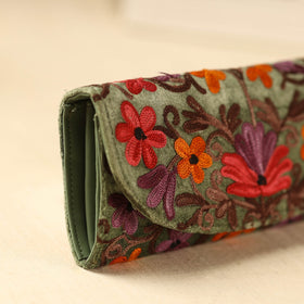  Green Kashmiri Crewel Hand Embroidery Velvet Travel Wallet