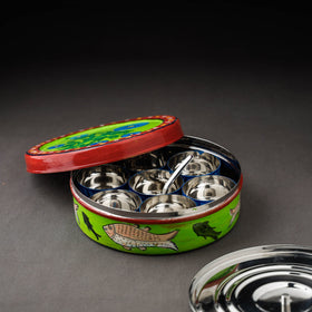  Kavad Handpainted Stainless Steel Green Masala Box