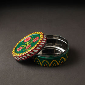 Green Kavad Handpainted Stainless Steel Multi Utility Container