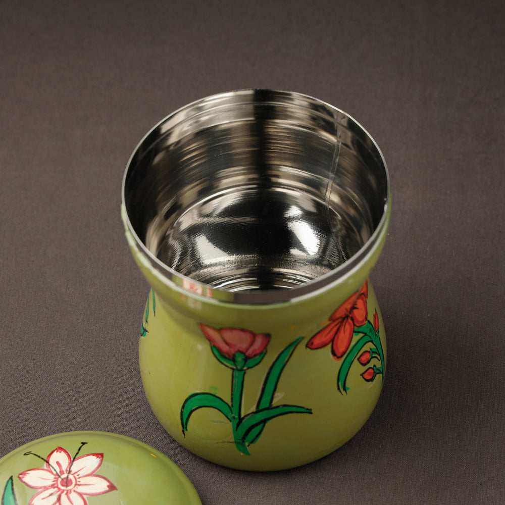 Green Kavad Handpainted Stainless Steel Multi Utility Canister