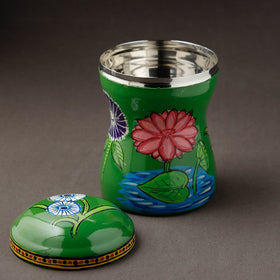 Green Kavad Handpainted Stainless Steel Multi Utility Canister