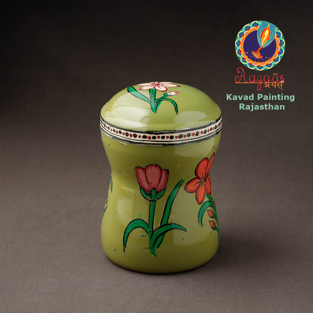 Green Kavad Handpainted Stainless Steel Multi Utility Canister