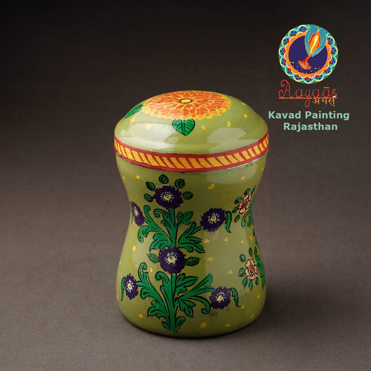 Green Kavad Handpainted Stainless Steel Multi Utility Canister