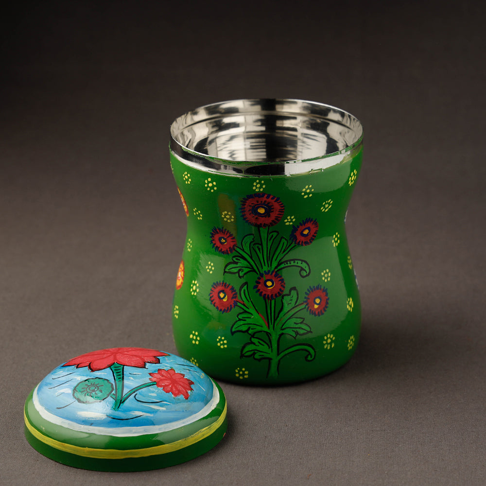 Green Kavad Handpainted Stainless Steel Multi Utility Canister