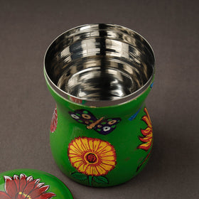 Green Kavad Handpainted Stainless Steel Multi Utility Canister