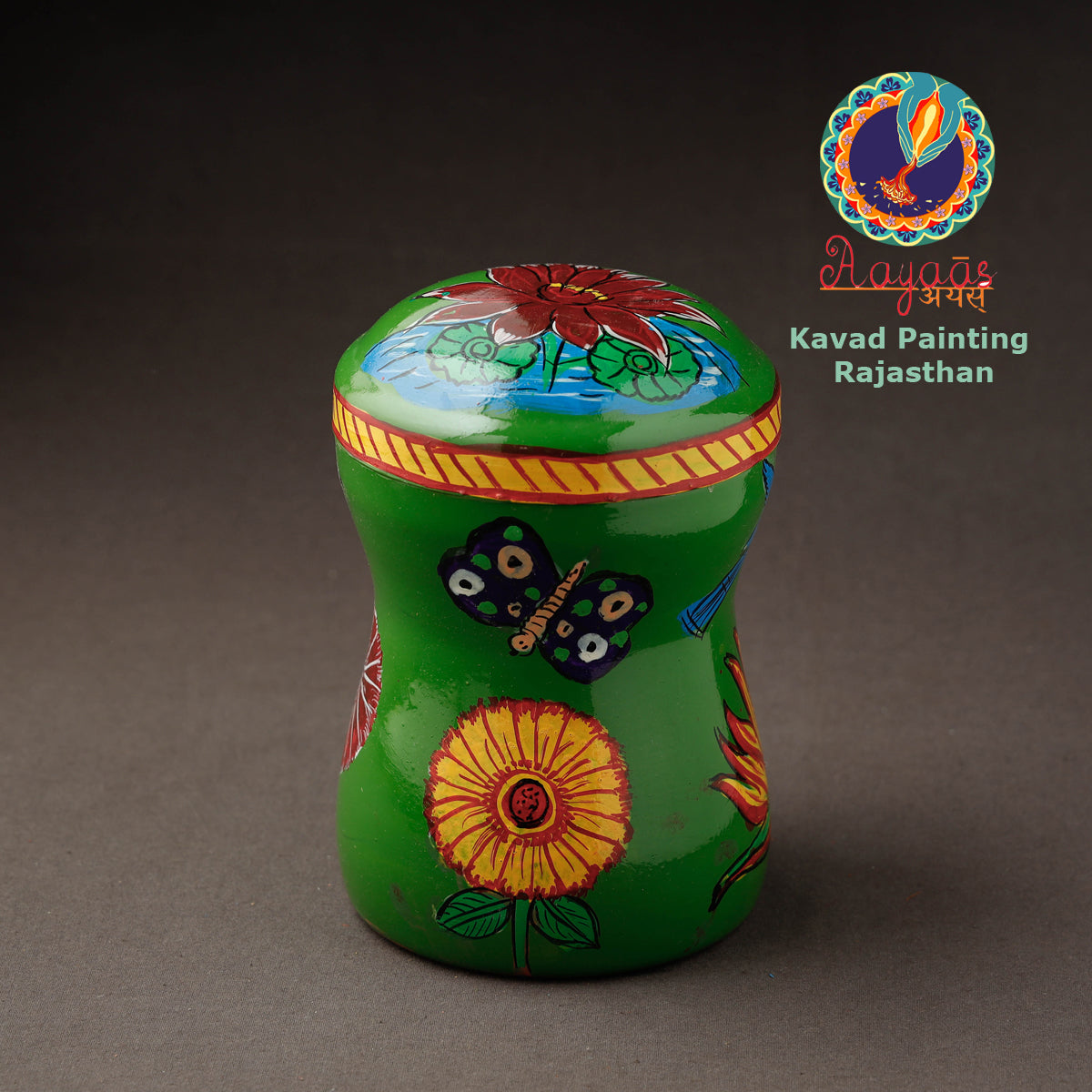 Green Kavad Handpainted Stainless Steel Multi Utility Canister