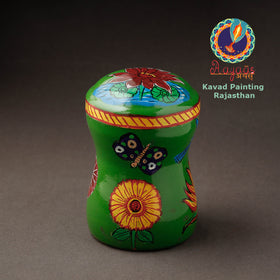 Green Kavad Handpainted Stainless Steel Multi Utility Canister