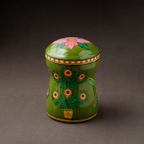 Green Kavad Handpainted Stainless Steel Multi Utility Canister