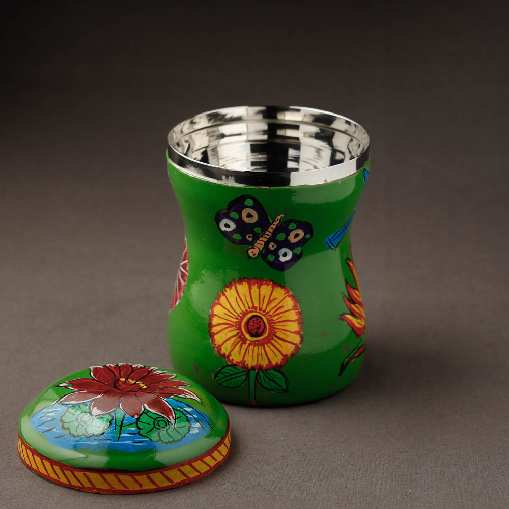 Green Kavad Handpainted Stainless Steel Multi Utility Canister