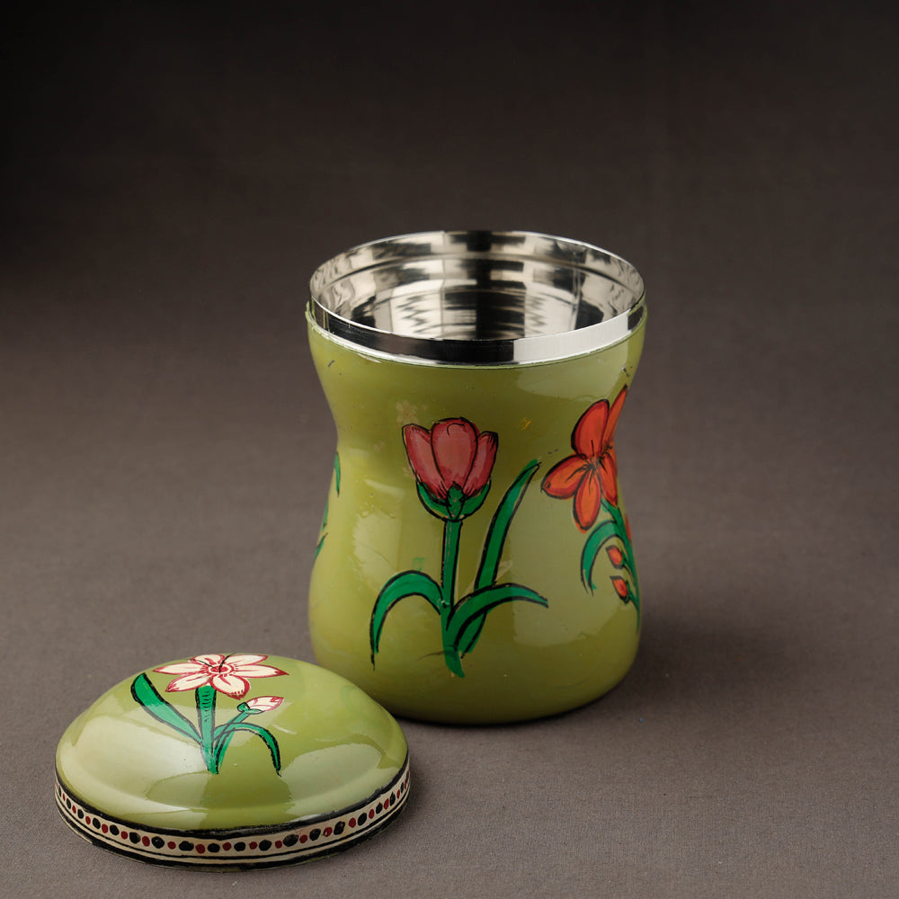 Green Kavad Handpainted Stainless Steel Multi Utility Canister