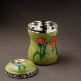 Green Kavad Handpainted Stainless Steel Multi Utility Canister