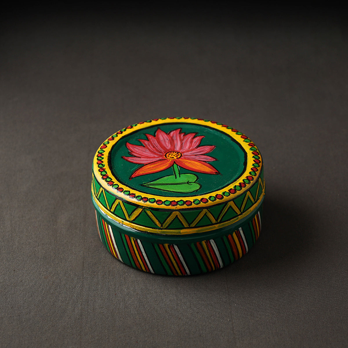 Green Kavad Handpainted Stainless Steel Multi Utility Container