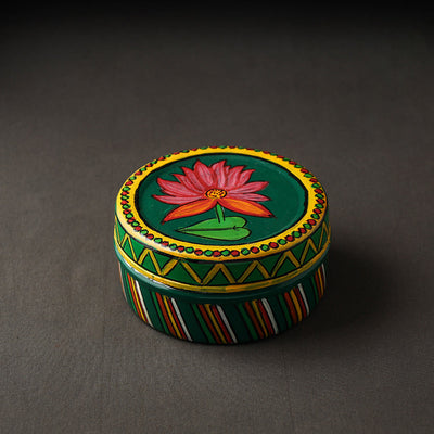 Green Kavad Handpainted Stainless Steel Multi Utility Container