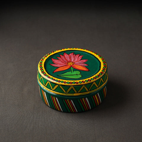 Green Kavad Handpainted Stainless Steel Multi Utility Container