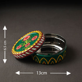 Green Kavad Handpainted Stainless Steel Multi Utility Container