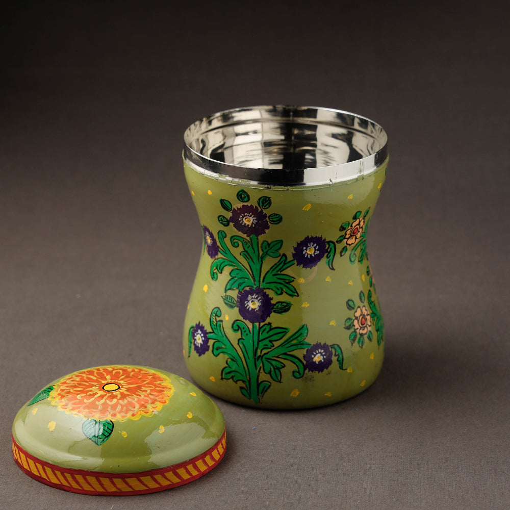 Green Kavad Handpainted Stainless Steel Multi Utility Canister