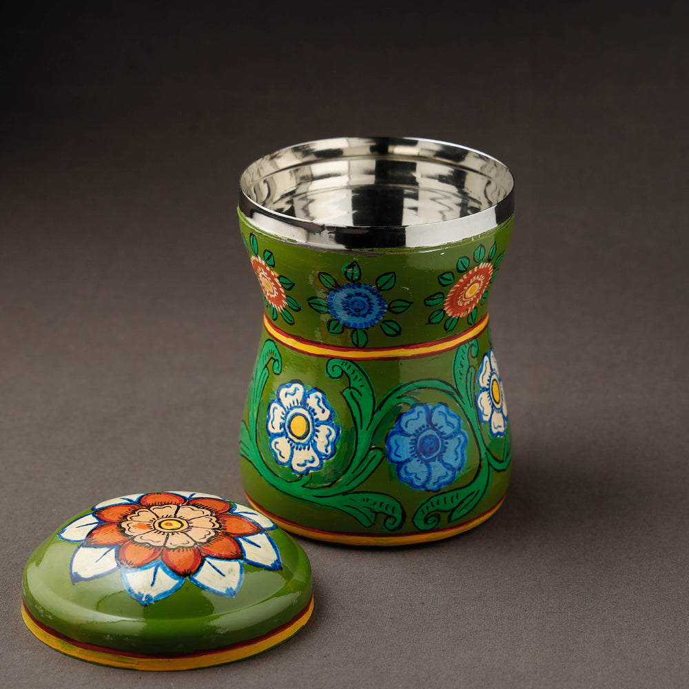 Green Kavad Handpainted Stainless Steel Multi Utility Canister