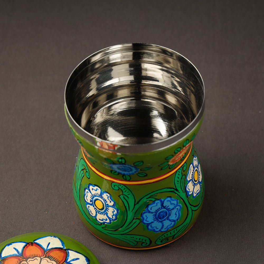 Green Kavad Handpainted Stainless Steel Multi Utility Canister