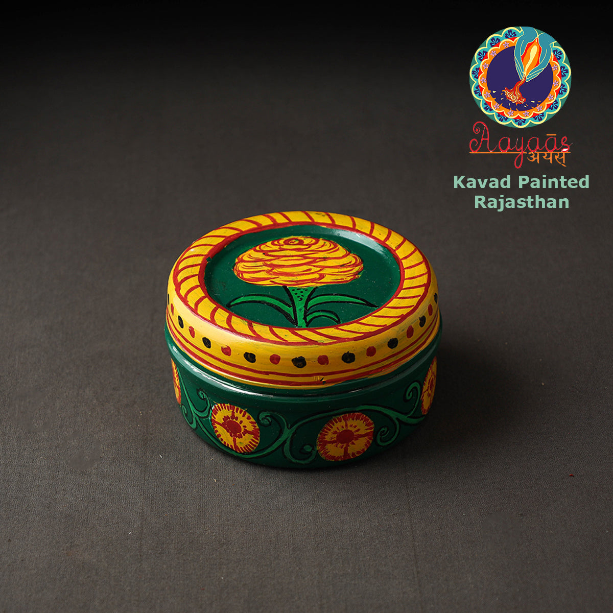 Green  Kavad Handpainted Stainless Steel Multi Utility Container 