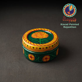 Green  Kavad Handpainted Stainless Steel Multi Utility Container 