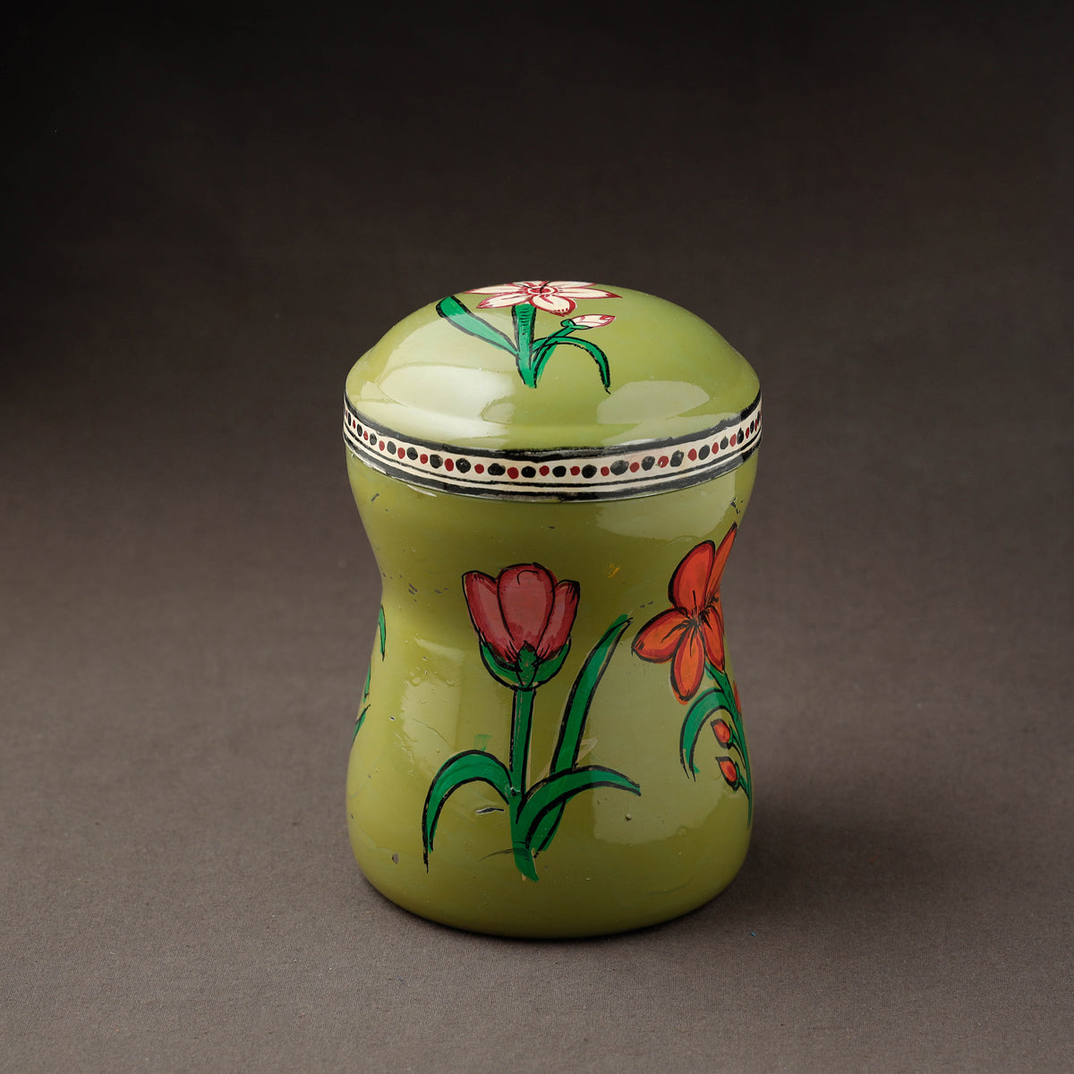 Green Kavad Handpainted Stainless Steel Multi Utility Canister