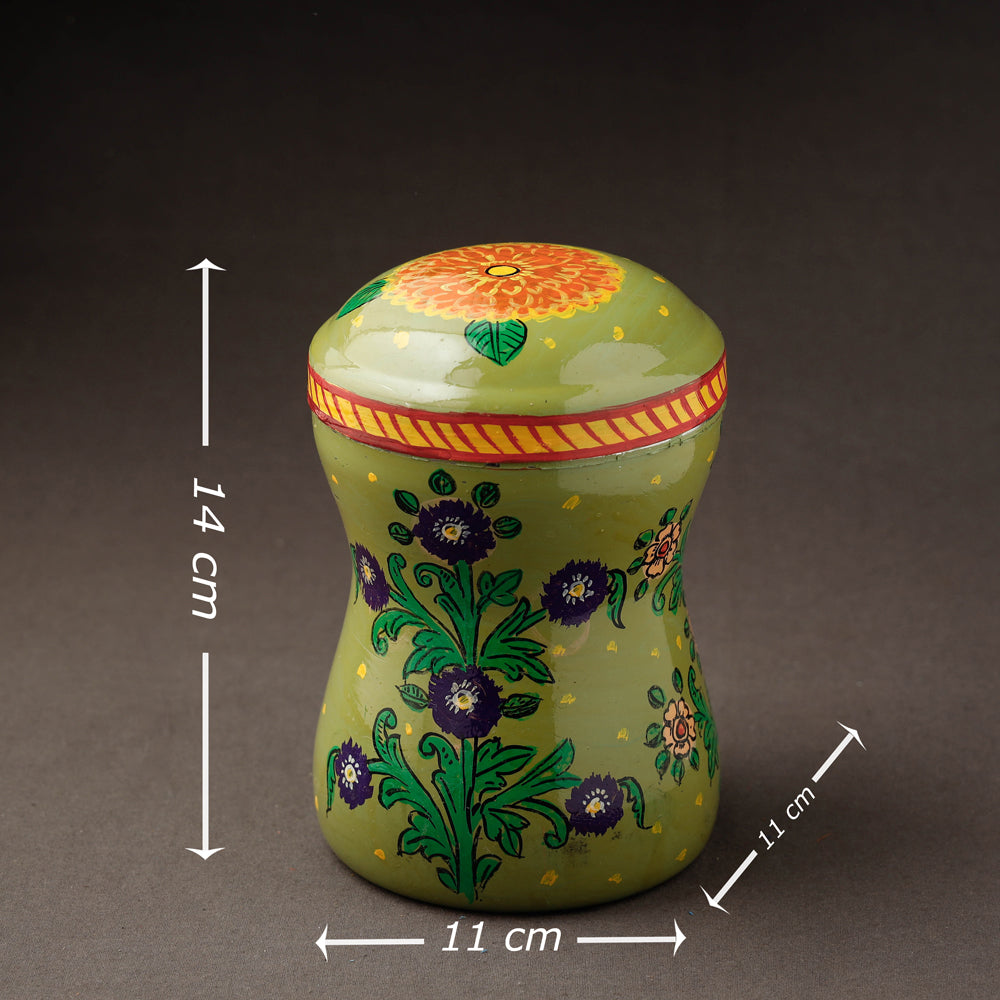 Green Kavad Handpainted Stainless Steel Multi Utility Canister