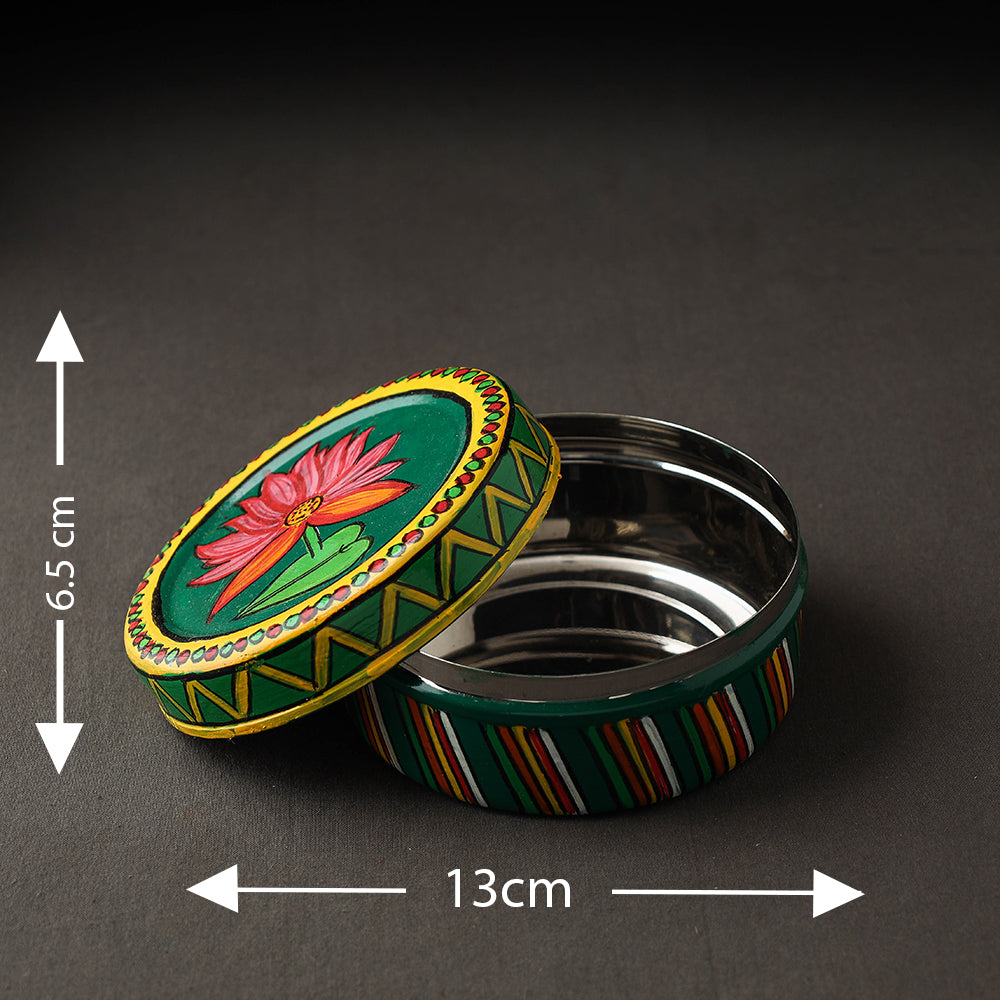 Green Kavad Handpainted Stainless Steel Multi Utility Container