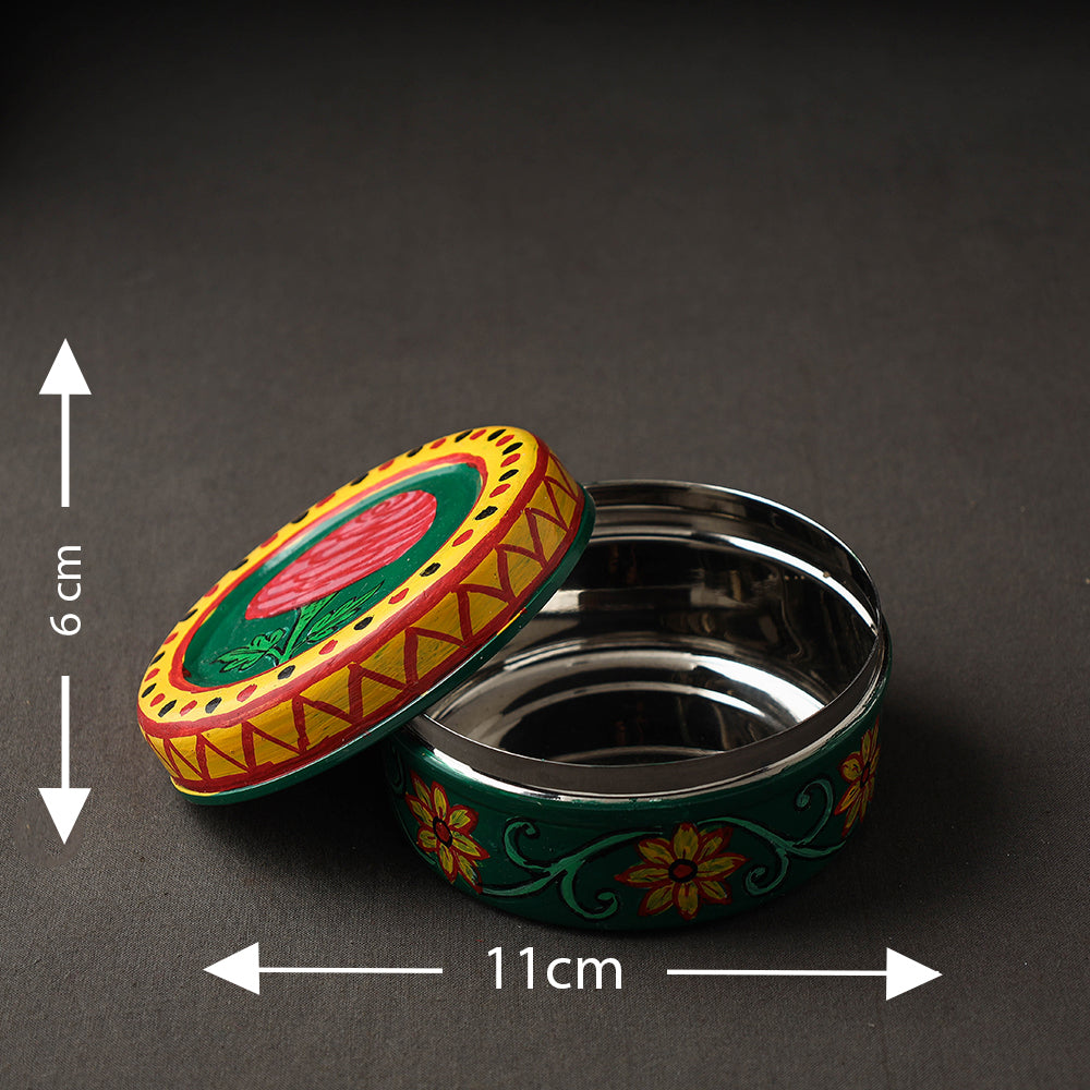 Green Kavad Handpainted Stainless Steel Multi Utility Container