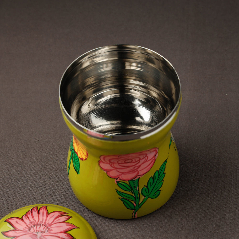 Green Kavad Handpainted Stainless Steel Multi Utility Canister