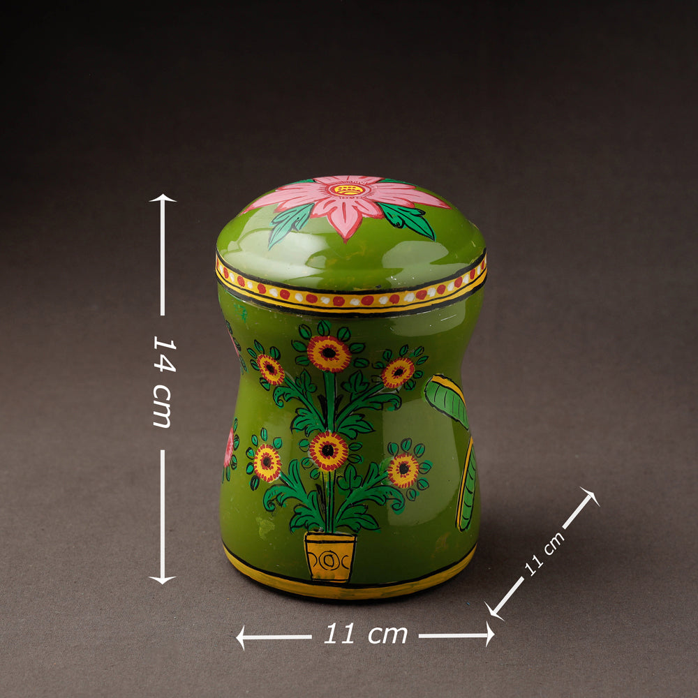 Green Kavad Handpainted Stainless Steel Multi Utility Canister
