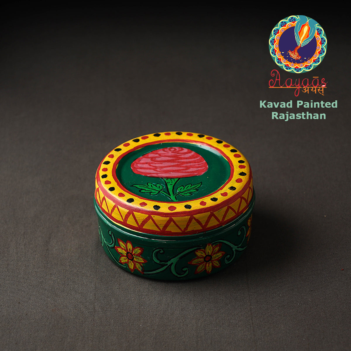 Green Kavad Handpainted Stainless Steel Multi Utility Container