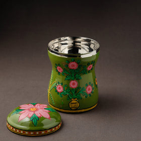 Green Kavad Handpainted Stainless Steel Multi Utility Canister