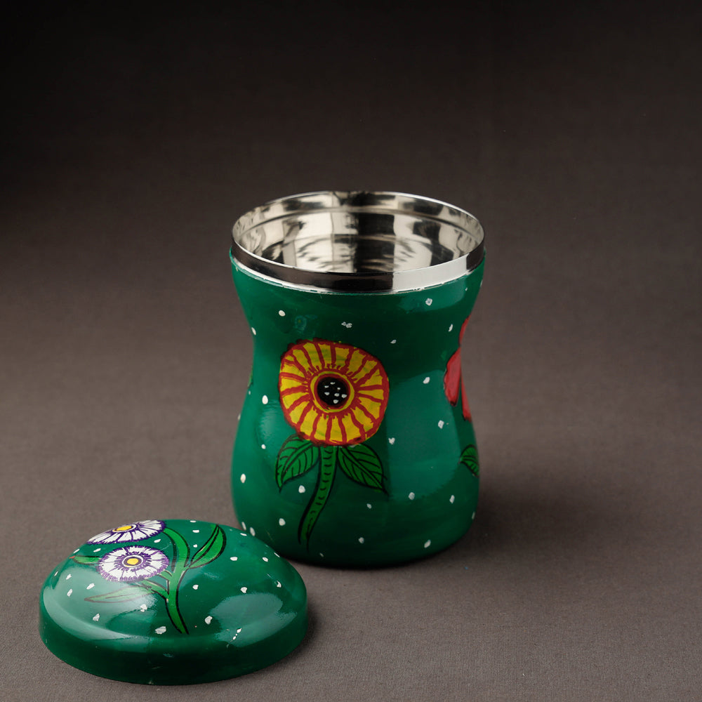 Green Kavad Handpainted Stainless Steel Multi Utility Canister