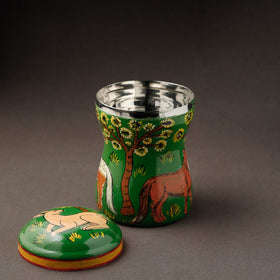 Green Kavad Handpainted Stainless Steel Multi Utility Canister