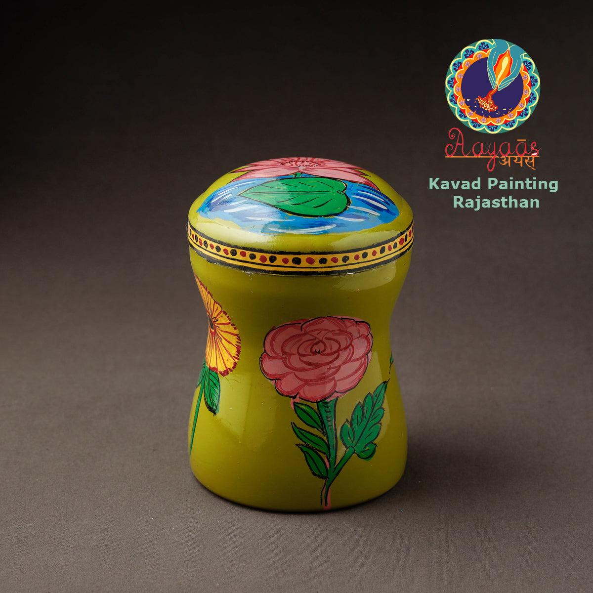 Green Kavad Handpainted Stainless Steel Multi Utility Canister