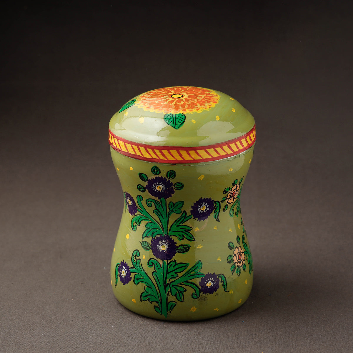 Green Kavad Handpainted Stainless Steel Multi Utility Canister