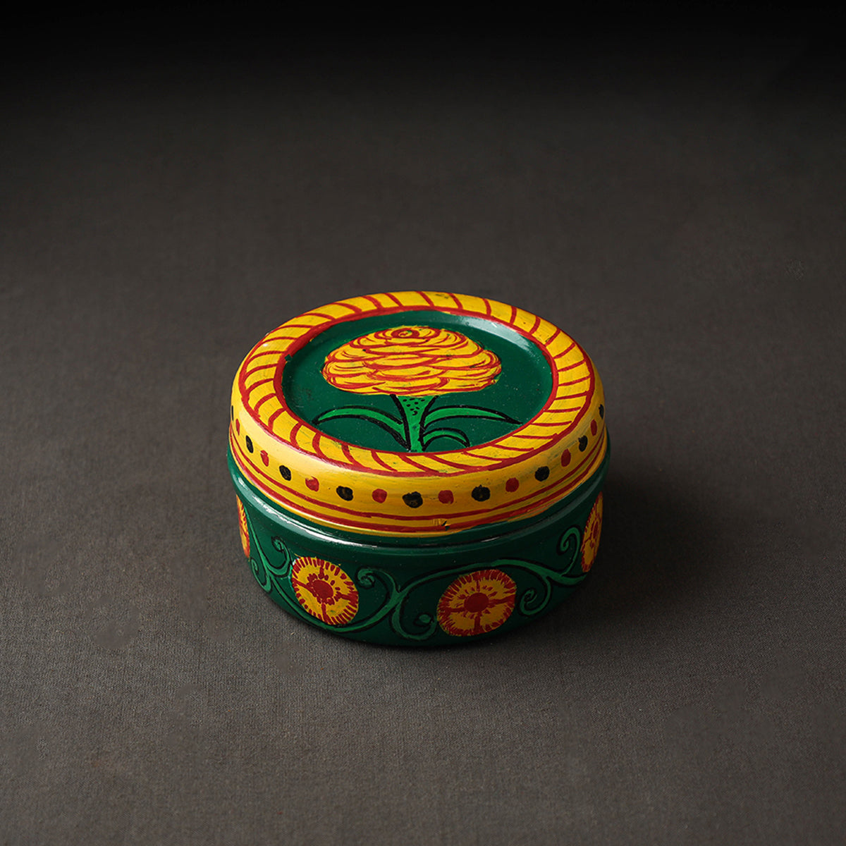 Green  Kavad Handpainted Stainless Steel Multi Utility Container 