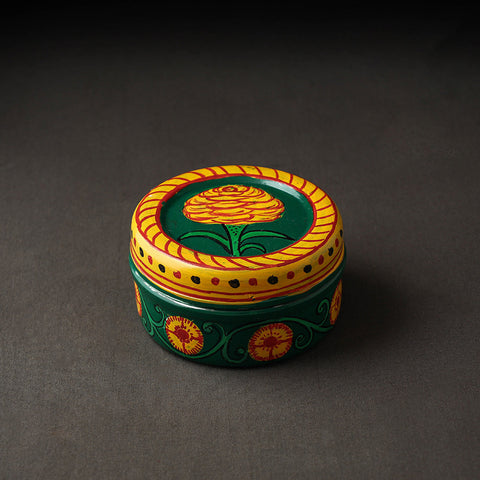 Green  Kavad Handpainted Stainless Steel Multi Utility Container 