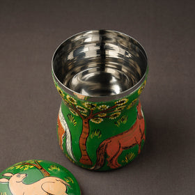 Green Kavad Handpainted Stainless Steel Multi Utility Canister