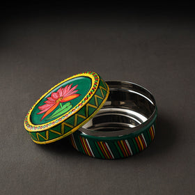 Green Kavad Handpainted Stainless Steel Multi Utility Container