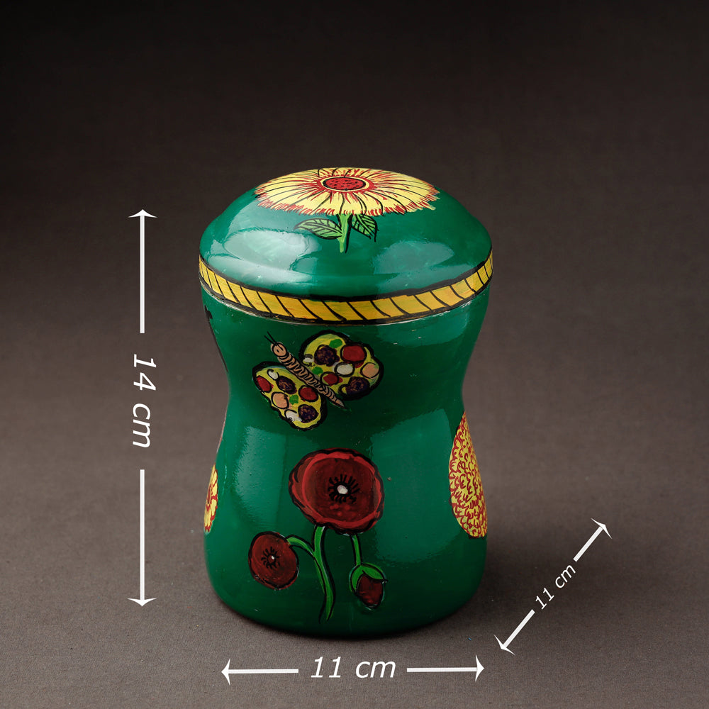 Green  Kavad Handpainted Stainless Steel Multi Utility Canister