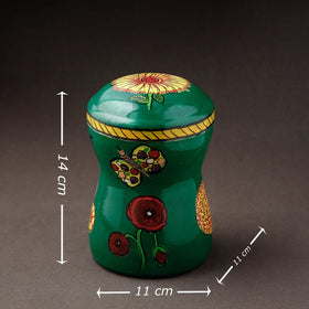 Green  Kavad Handpainted Stainless Steel Multi Utility Canister