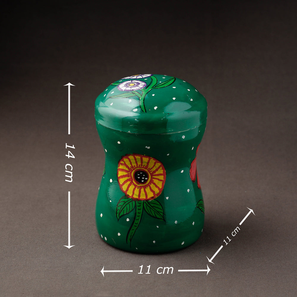 Green Kavad Handpainted Stainless Steel Multi Utility Canister